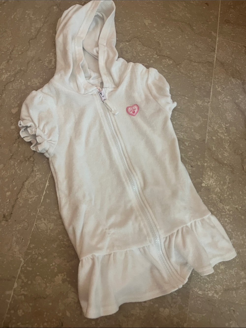 Pink Platinum White Hooded Swim Coverup with Pink Heart